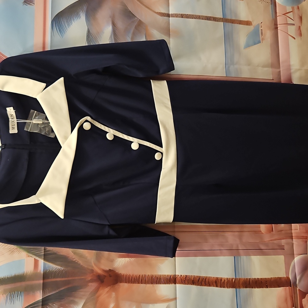 Navy Blue Dress With White Collar